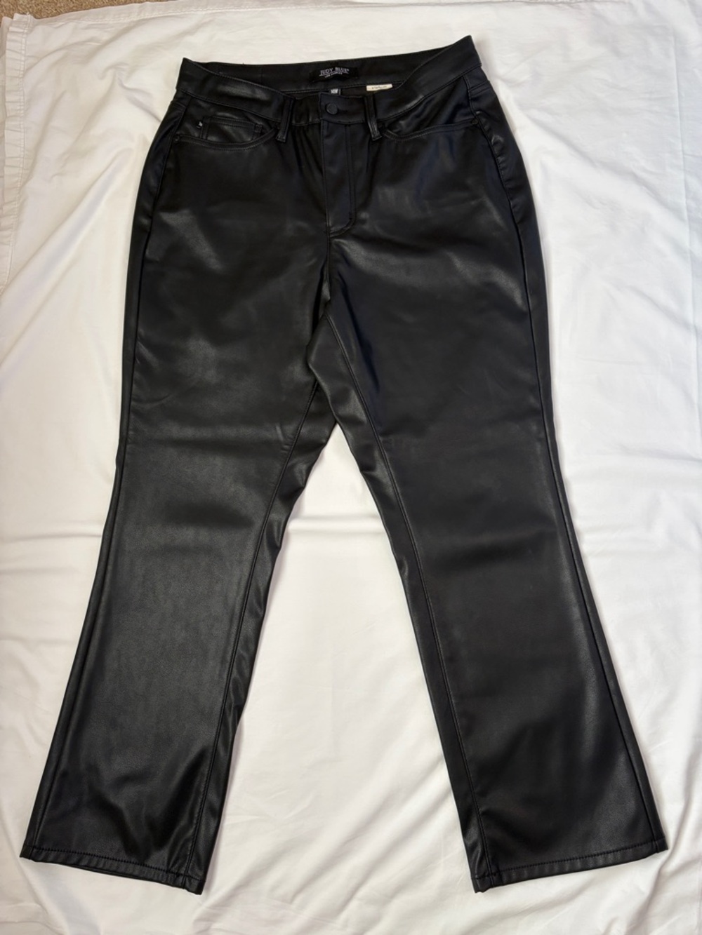 Judy Blue Black Faux Leather Tummy Control Straight Leg Pants 14W JB88755 EUC - Picture 3 of 8